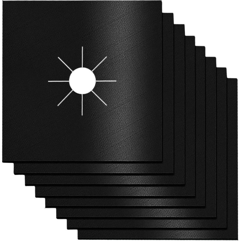 Vaxaape Stove Burner Covers,0.3 MM Double Thickness,8 Pack,Gas Stove Burner Liners,Non-stick Reusable Gas Range Stove Top Covers for Kitchen,Cuttable,Easy to Clean,Black,Size 10.6â€ x 10.6â€ - Image 1